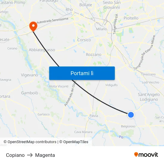 Copiano to Magenta map
