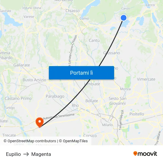 Eupilio to Magenta map