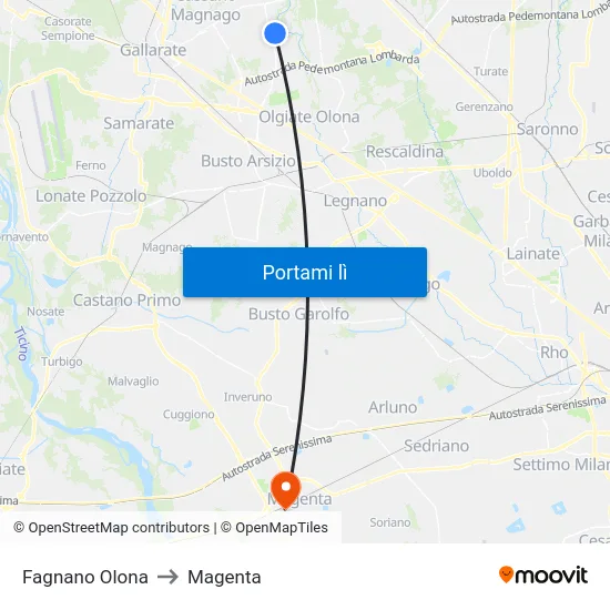 Fagnano Olona to Magenta map