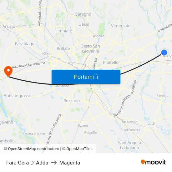 Fara Gera D' Adda to Magenta map