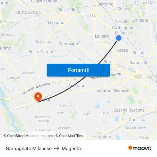 Garbagnate Milanese to Magenta map