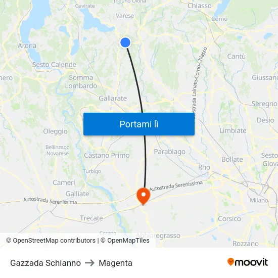 Gazzada Schianno to Magenta map