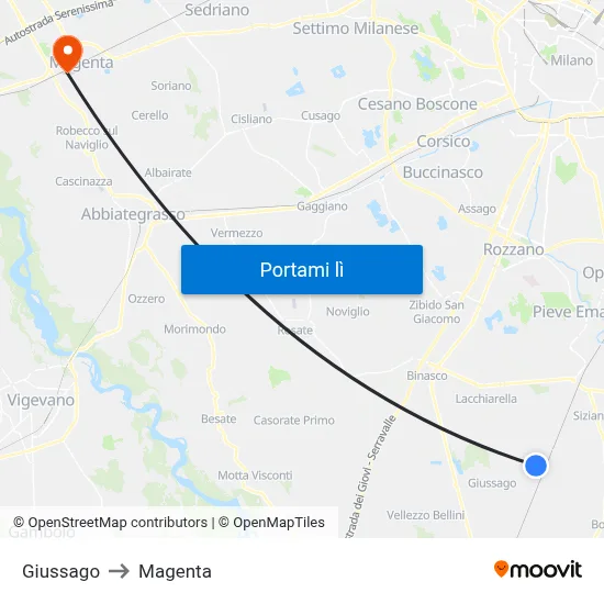 Giussago to Magenta map