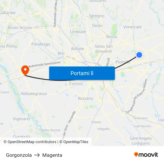 Gorgonzola to Magenta map