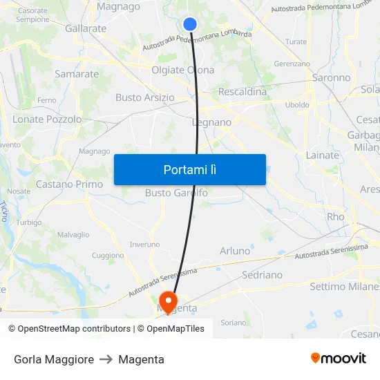 Gorla Maggiore to Magenta map