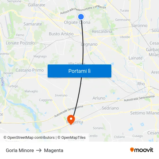 Gorla Minore to Magenta map