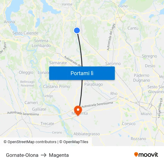 Gornate-Olona to Magenta map