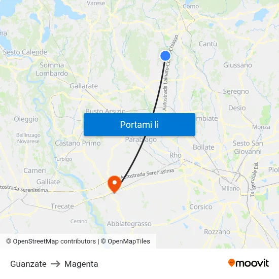 Guanzate to Magenta map