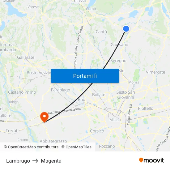Lambrugo to Magenta map