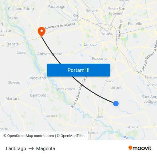 Lardirago to Magenta map