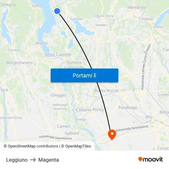 Leggiuno to Magenta map