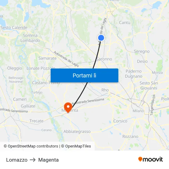 Lomazzo to Magenta map