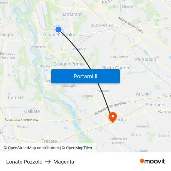 Lonate Pozzolo to Magenta map