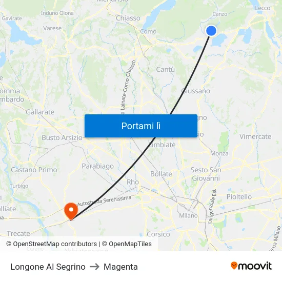 Longone Al Segrino to Magenta map
