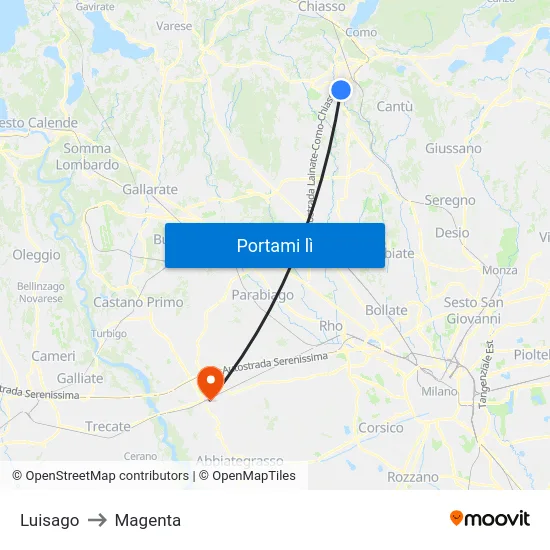 Luisago to Magenta map