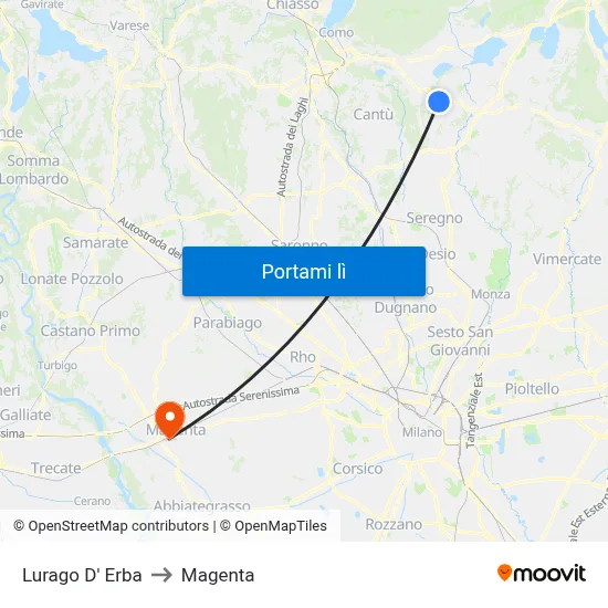 Lurago D' Erba to Magenta map