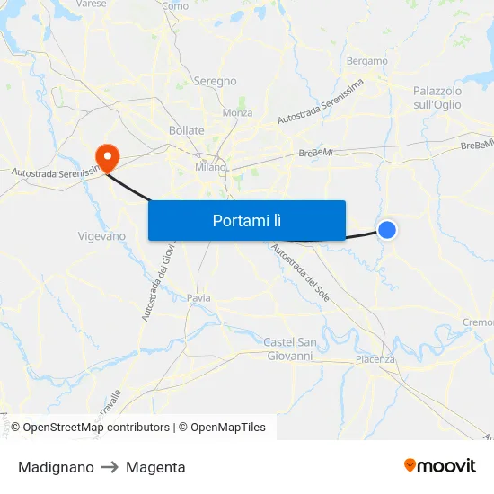 Madignano to Magenta map