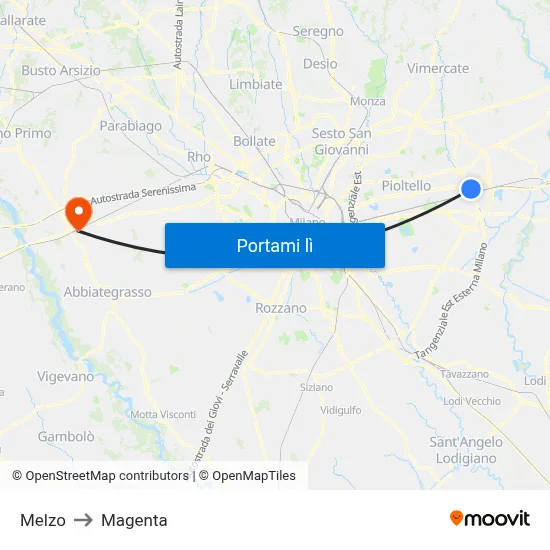 Melzo to Magenta map