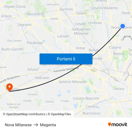 Nova Milanese to Magenta map