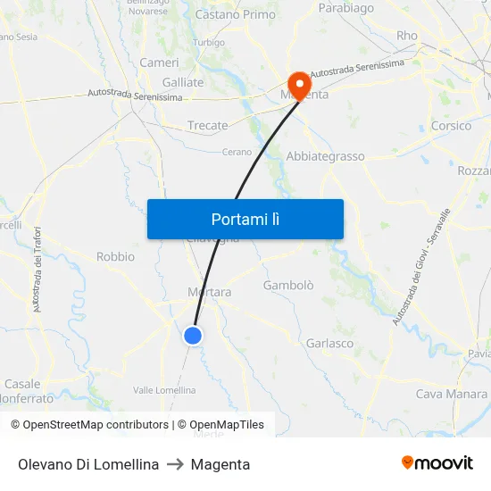 Olevano Di Lomellina to Magenta map