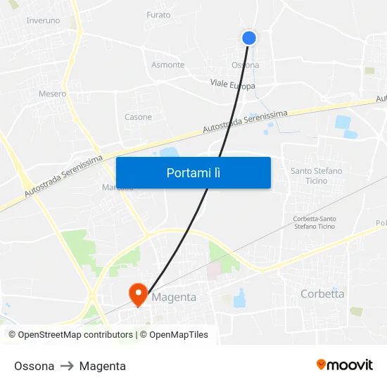 Ossona to Magenta map