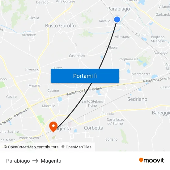 Parabiago to Magenta map