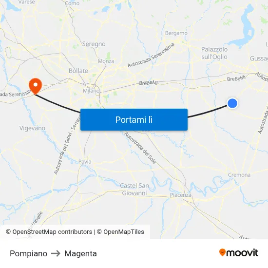 Pompiano to Magenta map