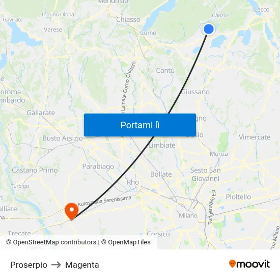 Proserpio to Magenta map