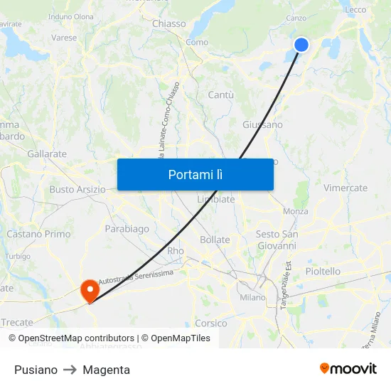 Pusiano to Magenta map