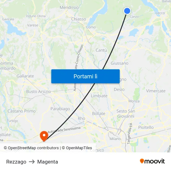 Rezzago to Magenta map