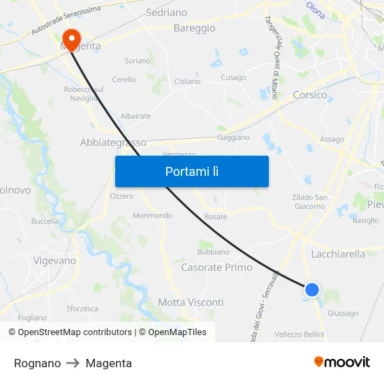 Rognano to Magenta map