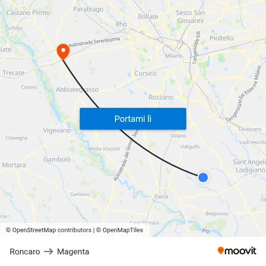 Roncaro to Magenta map
