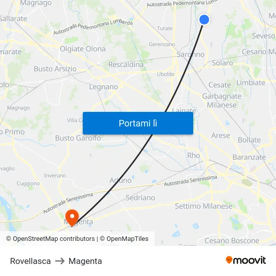 Rovellasca to Magenta map