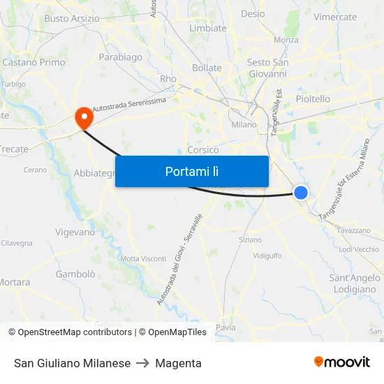San Giuliano Milanese to Magenta map