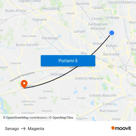 Senago to Magenta map