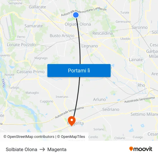 Solbiate Olona to Magenta map