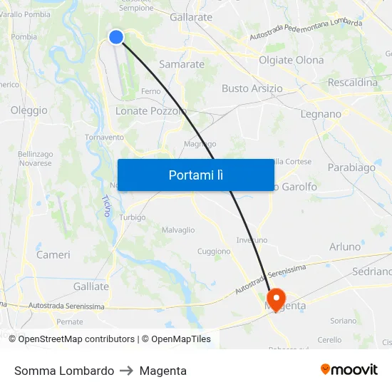Somma Lombardo to Magenta map