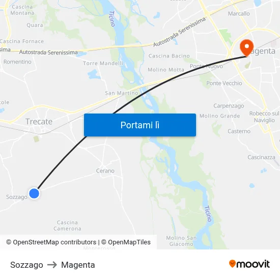 Sozzago to Magenta map