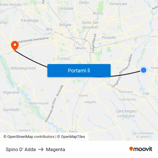 Spino D' Adda to Magenta map