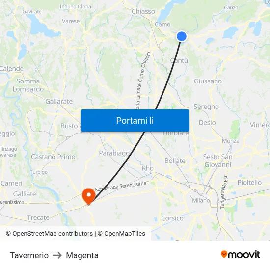 Tavernerio to Magenta map