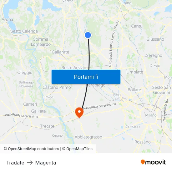 Tradate to Magenta map