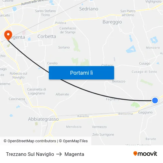 Trezzano Sul Naviglio to Magenta map