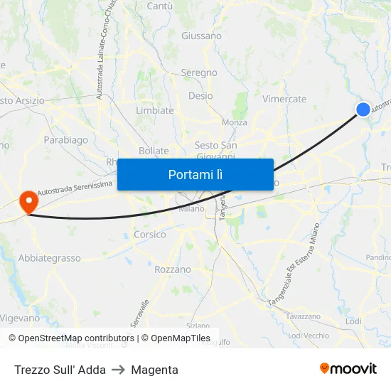 Trezzo Sull' Adda to Magenta map