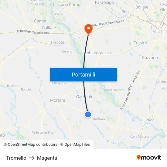 Tromello to Magenta map