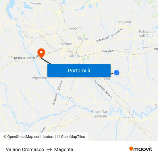 Vaiano Cremasco to Magenta map