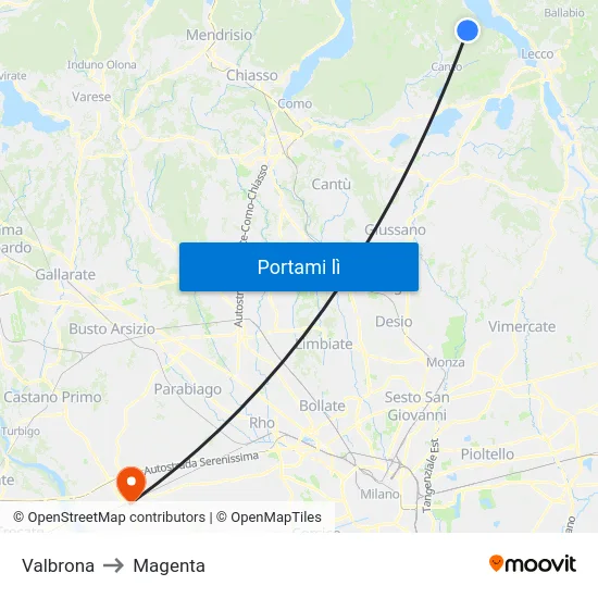 Valbrona to Magenta map