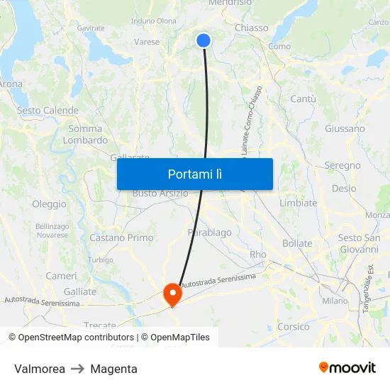 Valmorea to Magenta map