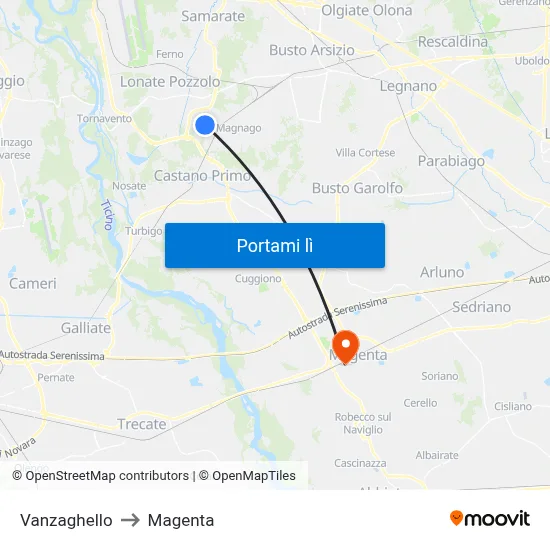 Vanzaghello to Magenta map