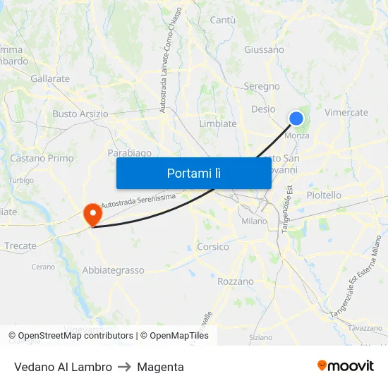 Vedano Al Lambro to Magenta map