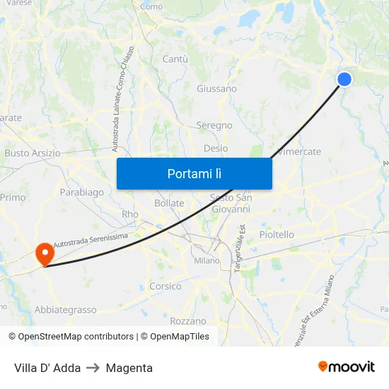 Villa D' Adda to Magenta map